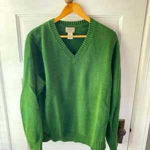 L.L. Bean Mens Green V Neck Long Sleeve 100% Cotton Knit Sweater Size Large
